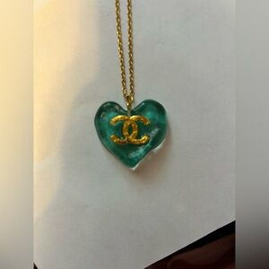Gold and Green Heart Pendant Necklace -recycled